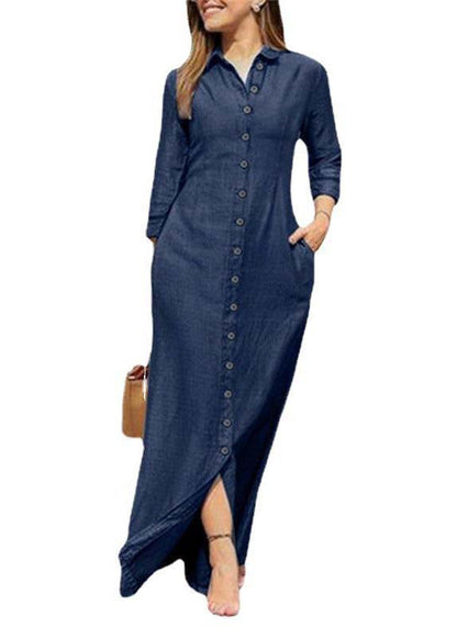 Beautiful Blue Peter Pan Collar Oversized Denim Maxi Dresses Spring LY4015 - fabuloryshop