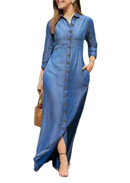 Beautiful Blue Peter Pan Collar Oversized Denim Maxi Dresses Spring LY4015 - fabuloryshop