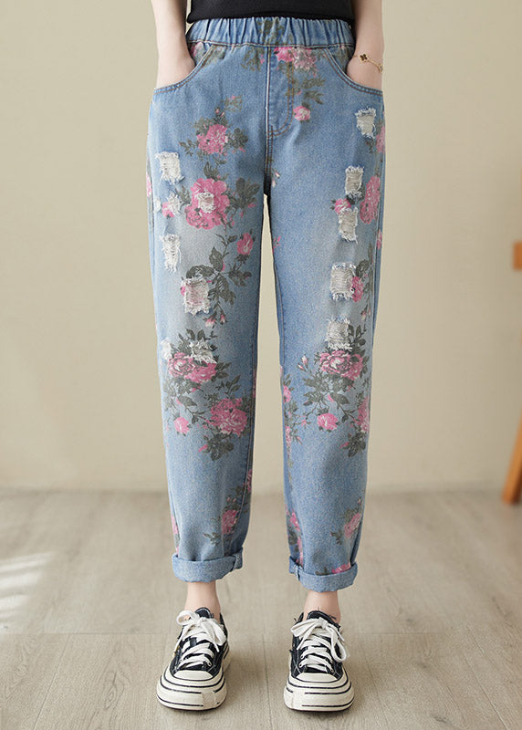 Beautiful Blue Print High Waist Denim Harem Pants LY3965 - fabuloryshop