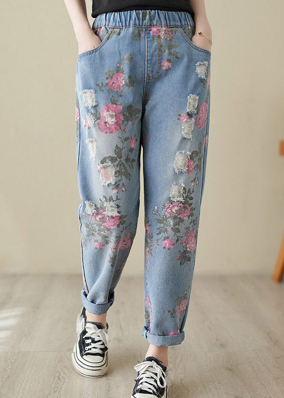 Beautiful Blue Print High Waist Denim Harem Pants LY3965 - fabuloryshop