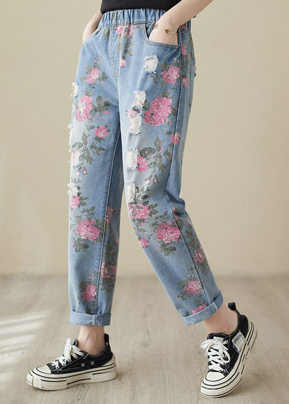 Beautiful Blue Print High Waist Denim Harem Pants LY3965 - fabuloryshop