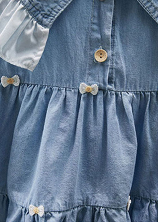 Beautiful Blue Ruffled Patchwork Denim Kids Girls Long Dress Summer LY5527 - fabuloryshop