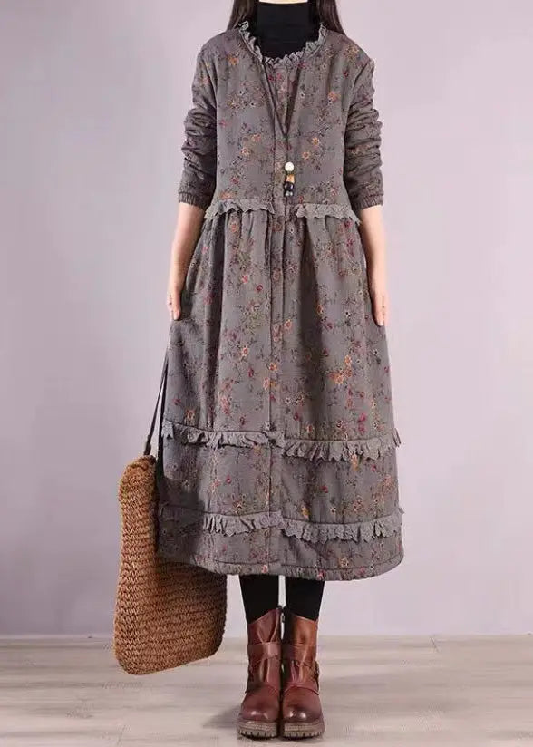 Beautiful Blue Ruffled Print Patchwork Cotton Dresses Fall Ada Fashion