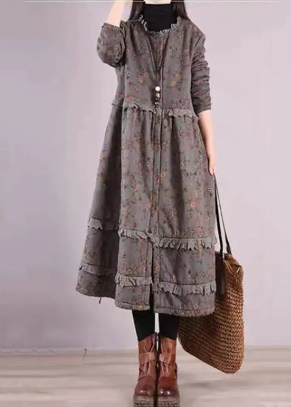 Beautiful Blue Ruffled Print Patchwork Cotton Dresses Fall Ada Fashion