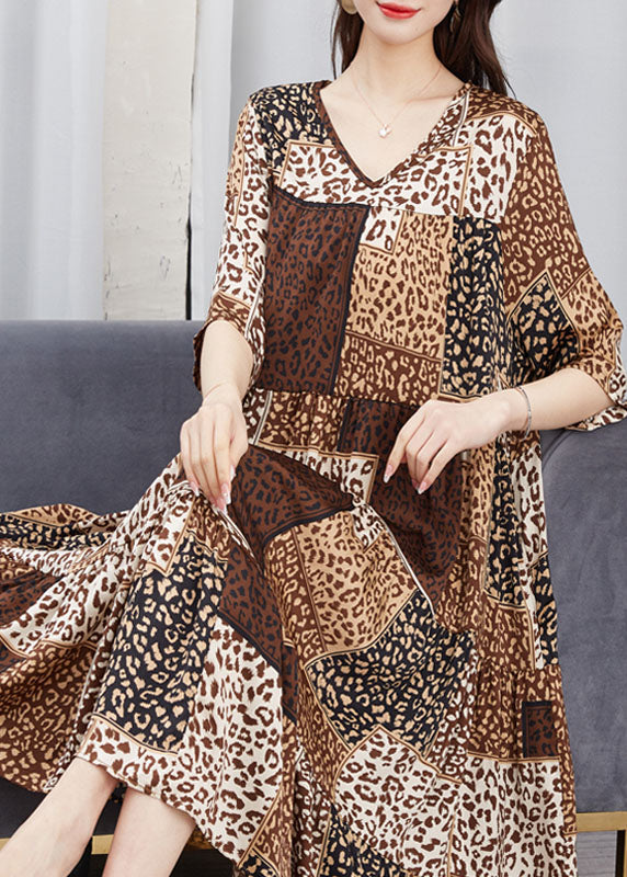 Beautiful Brown V Neck Print Patchwork Chiffon Dresses Summer LY6491 - fabuloryshop