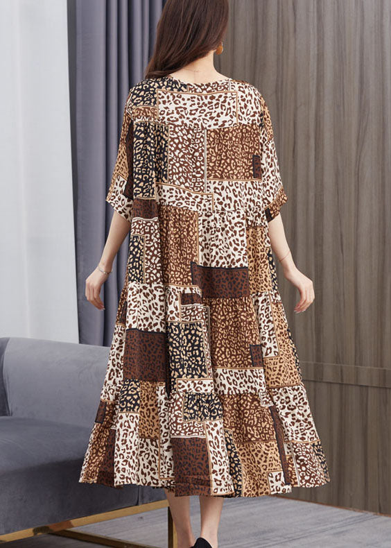 Beautiful Brown V Neck Print Patchwork Chiffon Dresses Summer LY6491 - fabuloryshop