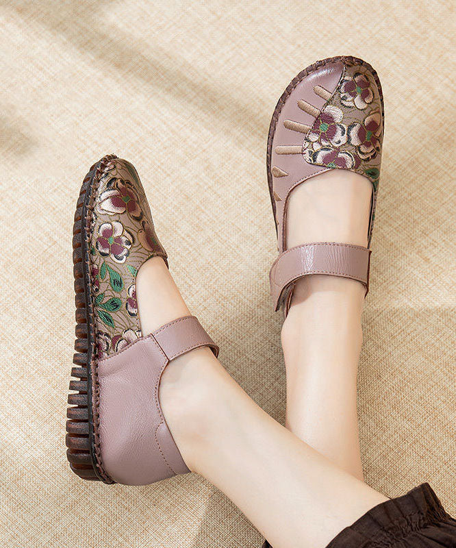 Beautiful Buckle Strap Flats Light Purple Splicing Cowhide Leather LC0529 - fabuloryshop