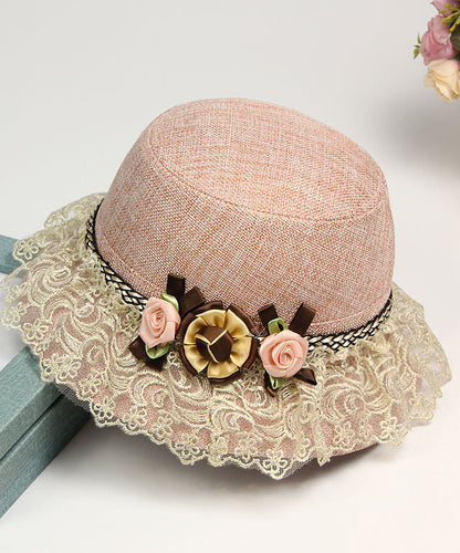 Beautiful Champagne Floral Lace Patchwork Linen Bucket Hat LY508 - fabuloryshop