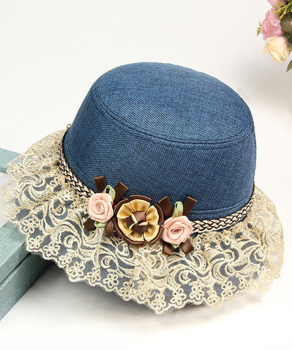 Beautiful Champagne Floral Lace Patchwork Linen Bucket Hat LY508 - fabuloryshop