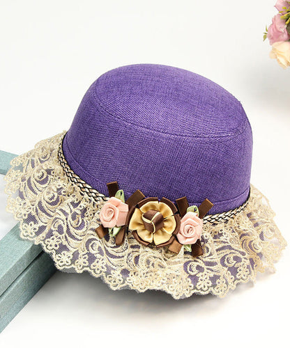 Beautiful Champagne Floral Lace Patchwork Linen Bucket Hat LY508 - fabuloryshop