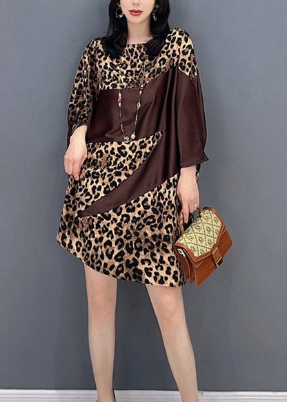 Beautiful Chocolate O-Neck Leopard Print Maxi Dresses Spring LC0355 - fabuloryshop