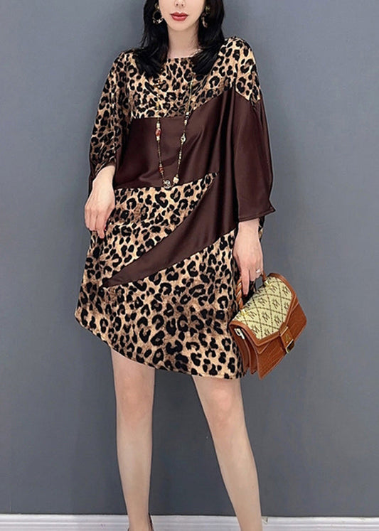 Beautiful Chocolate O-Neck Leopard Print Maxi Dresses Spring LC0355 - fabuloryshop