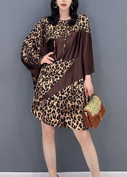 Beautiful Chocolate O-Neck Leopard Print Maxi Dresses Spring LC0355 - fabuloryshop