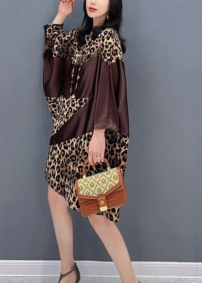 Beautiful Chocolate O-Neck Leopard Print Maxi Dresses Spring LC0355 - fabuloryshop