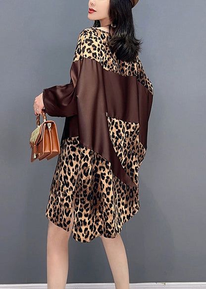 Beautiful Chocolate O-Neck Leopard Print Maxi Dresses Spring LC0355 - fabuloryshop