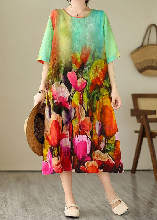 Beautiful Colorblock O Neck Print Patchwork Cotton Dress Summer LY4014 - fabuloryshop
