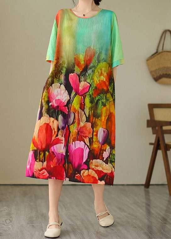 Beautiful Colorblock O Neck Print Patchwork Cotton Dress Summer LY4014 - fabuloryshop