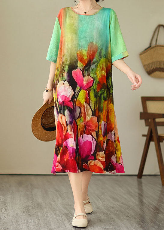 Beautiful Colorblock O Neck Print Patchwork Cotton Dress Summer LY4014 - fabuloryshop