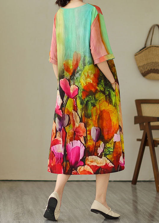 Beautiful Colorblock O Neck Print Patchwork Cotton Dress Summer LY4014 - fabuloryshop