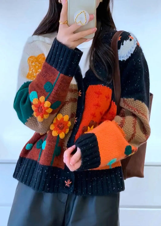 Beautiful Colorblock V Neck  Cozy Knit Top Fall Ada Fashion