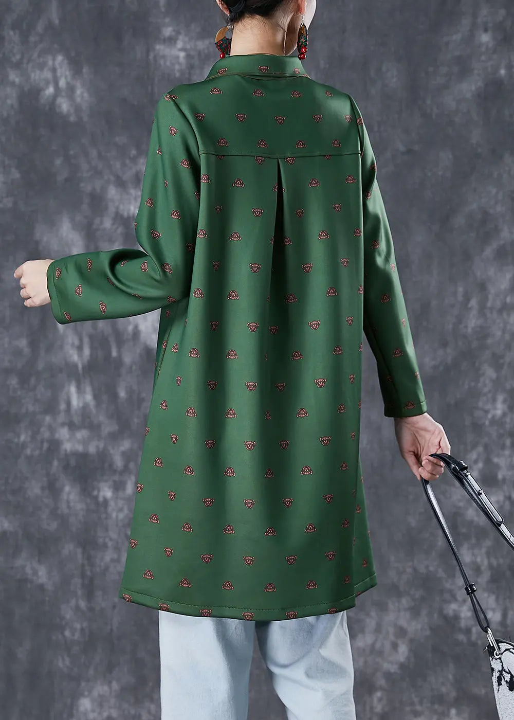 Beautiful Dull Green Peter Pan Collar Print Cotton Dress Fall Ada Fashion