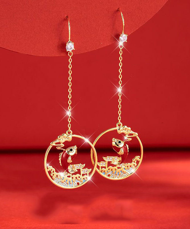 Beautiful Gold Orange Overgild Zircon Oil Drip Koi Fish Drop Earrings TW1036 - fabuloryshop