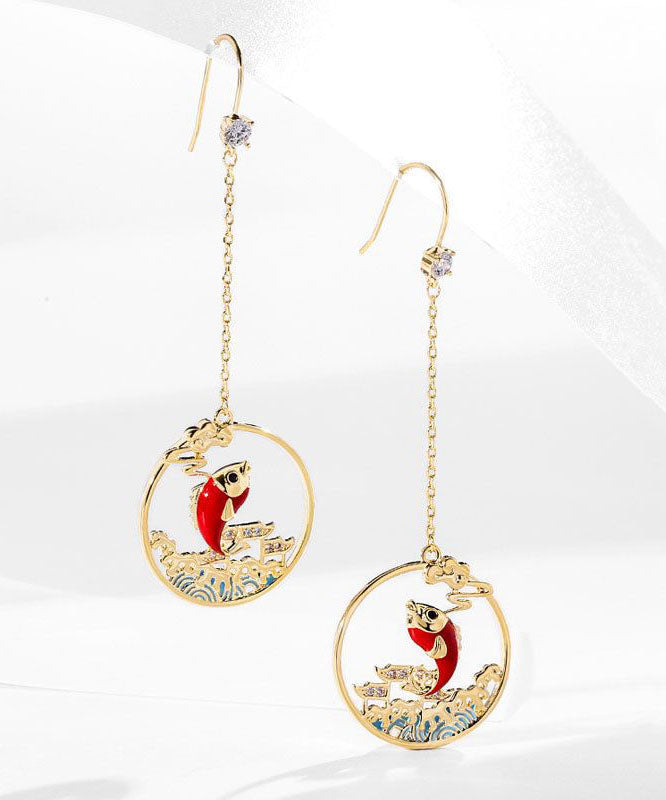 Beautiful Gold Orange Overgild Zircon Oil Drip Koi Fish Drop Earrings TW1036 - fabuloryshop