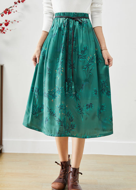 Beautiful Green Embroideried Bow Silk A Line Skirt Fall Ada Fashion