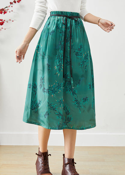 Beautiful Green Embroideried Bow Silk A Line Skirt Fall Ada Fashion