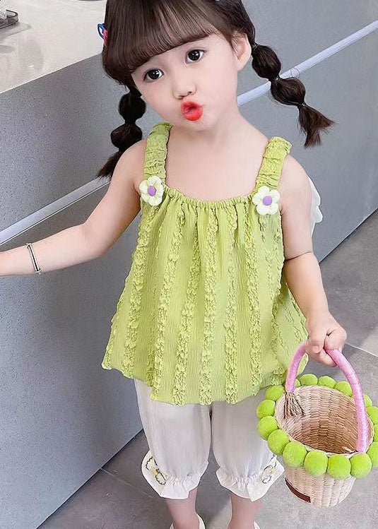 Beautiful Green Floral Patchwork Cotton Baby Girls Two Pieces Set Summer LY5467 - fabuloryshop