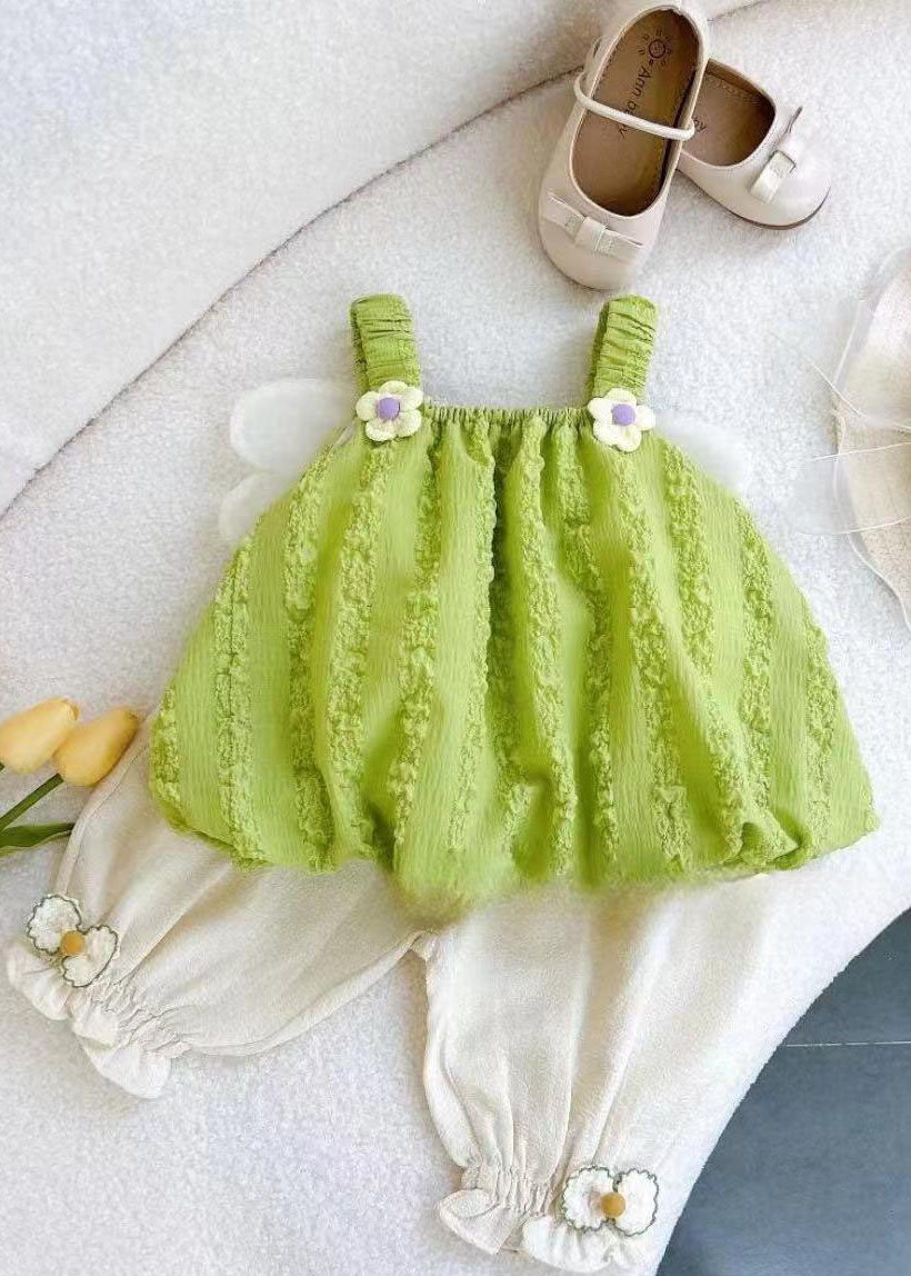 Beautiful Green Floral Patchwork Cotton Baby Girls Two Pieces Set Summer LY5467 - fabuloryshop