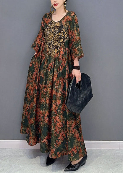 Beautiful Green O Neck Print Patchwork Cotton Maxi Dresses Spring LC0347 - fabuloryshop