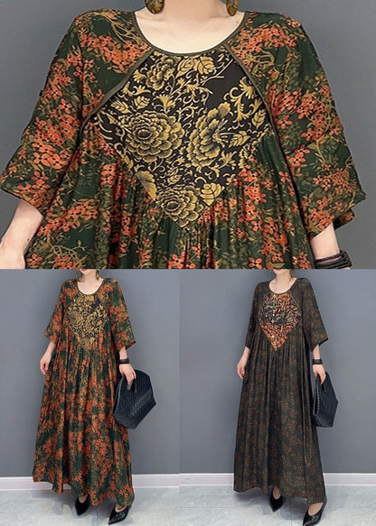 Beautiful Green O Neck Print Patchwork Cotton Maxi Dresses Spring LC0347 - fabuloryshop