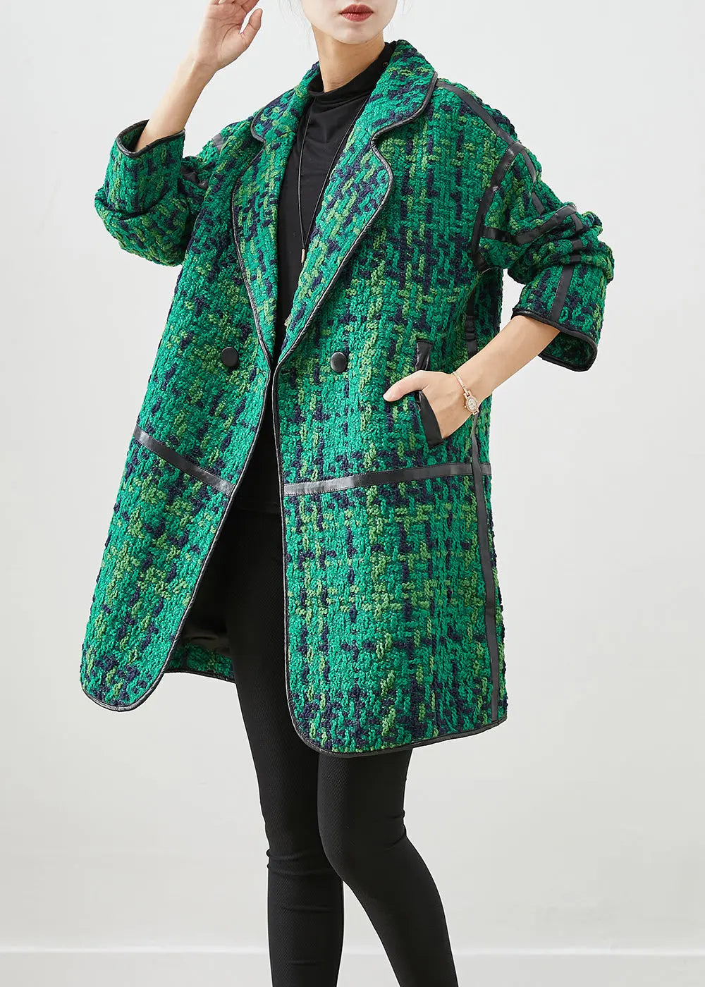 Beautiful Green Oversized Patchwork Cotton Coat Outwear Fall Ada Fashion