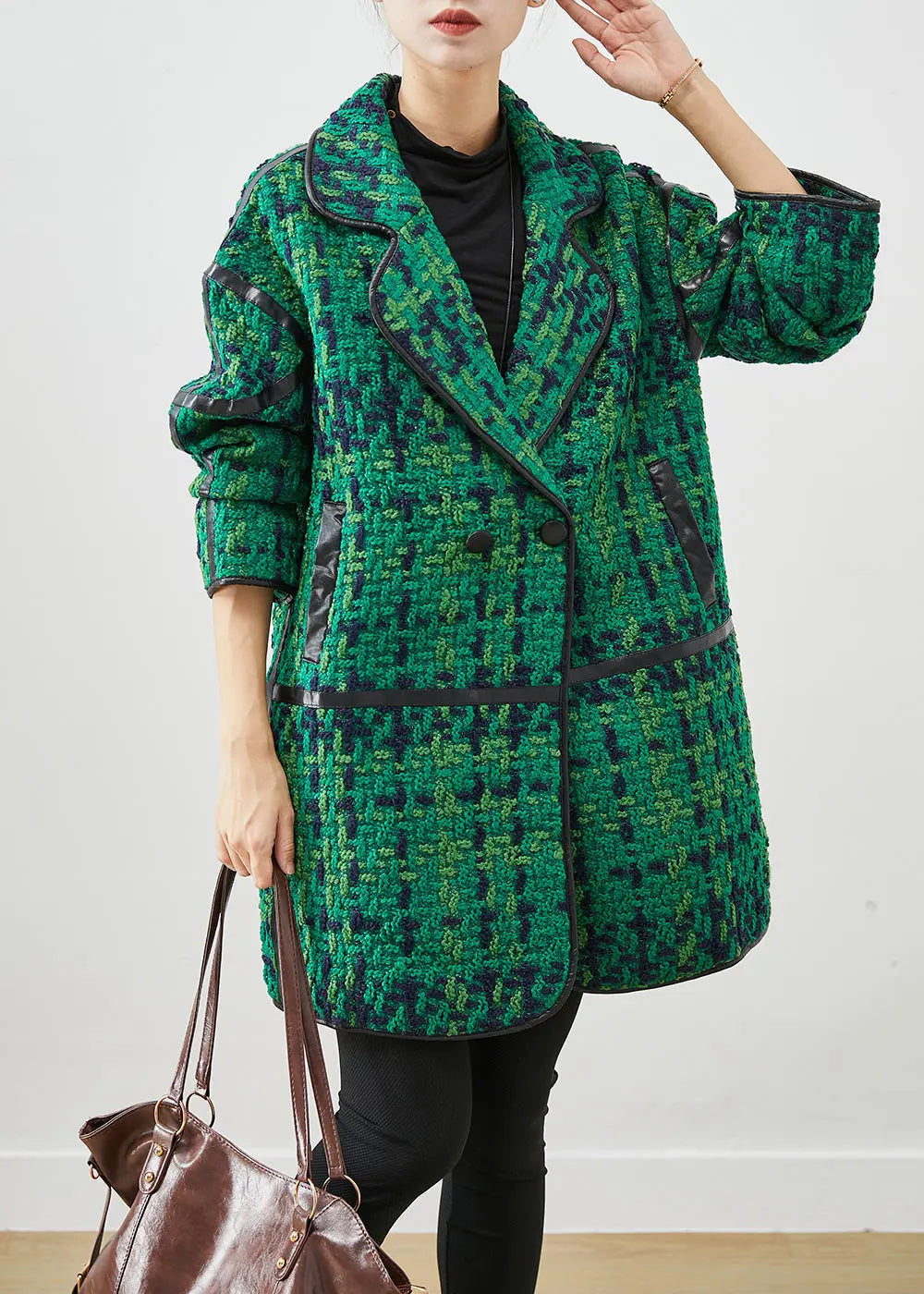 Beautiful Green Oversized Patchwork Cotton Coat Outwear Fall Ada Fashion