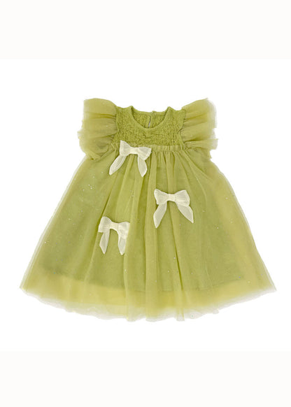 Beautiful Green Ruffled Bow Patchwork Tulle Kids Girls Princess Dress Summer LY6415 - fabuloryshop