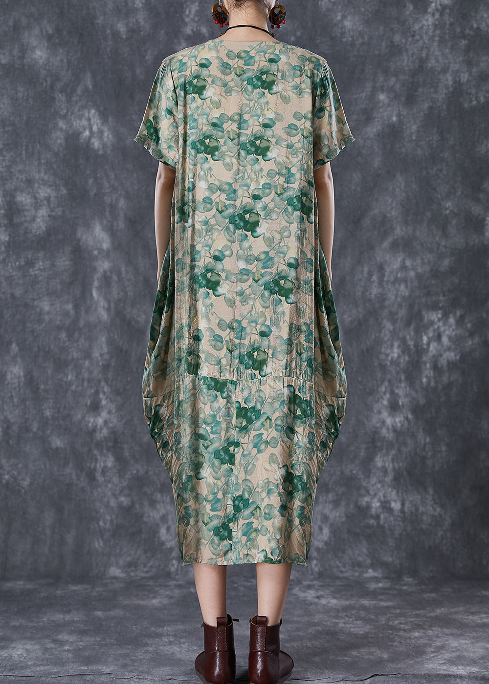 Beautiful Green V Neck Print Linen Robe Dresses Summer Ada Fashion