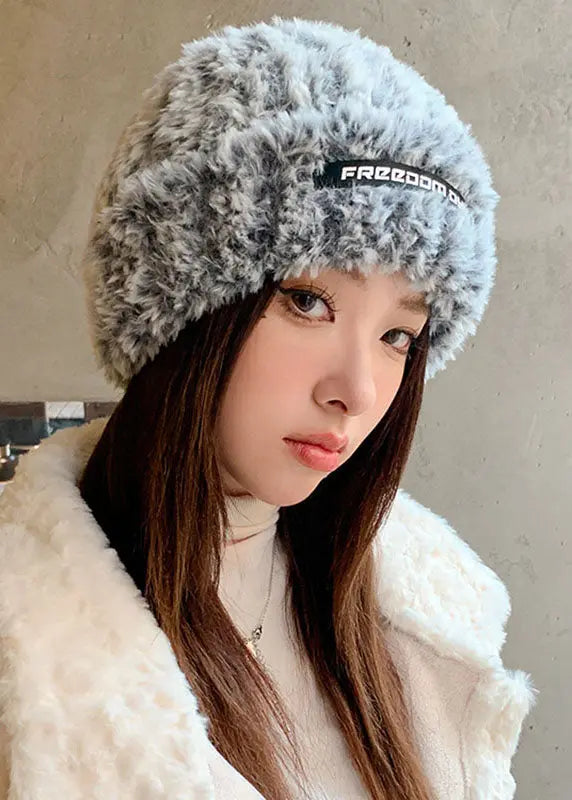 Beautiful Grey Knitted Cotton Warm Bonnie Hat Ada Fashion