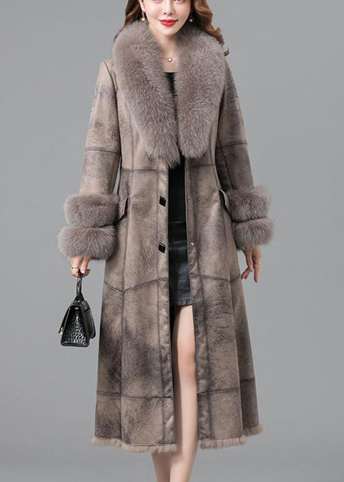 Beautiful Khaki Fur Collar Thick Faux Rabbit Leather And Fur Winter Ada Fashion