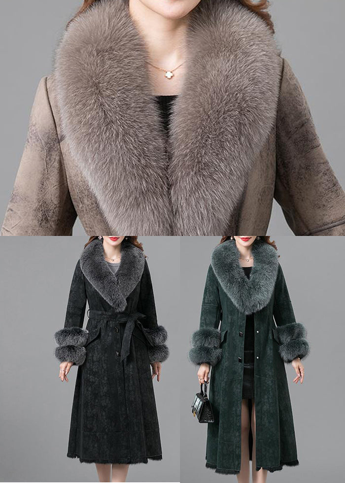 Beautiful Khaki Fur Collar Thick Faux Rabbit Leather And Fur Winter Ada Fashion