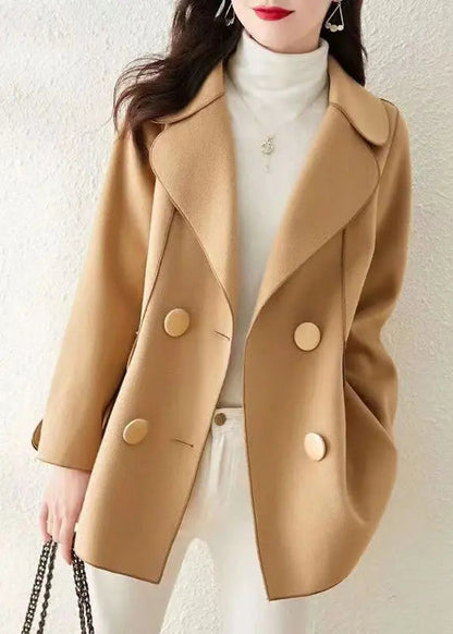 Beautiful Khaki Peter Pan Collar Button Patchwork Woolen Coat Fall Ada Fashion