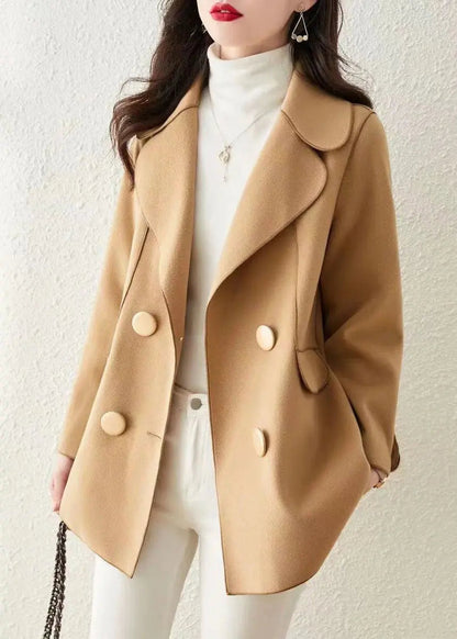 Beautiful Khaki Peter Pan Collar Button Patchwork Woolen Coat Fall Ada Fashion