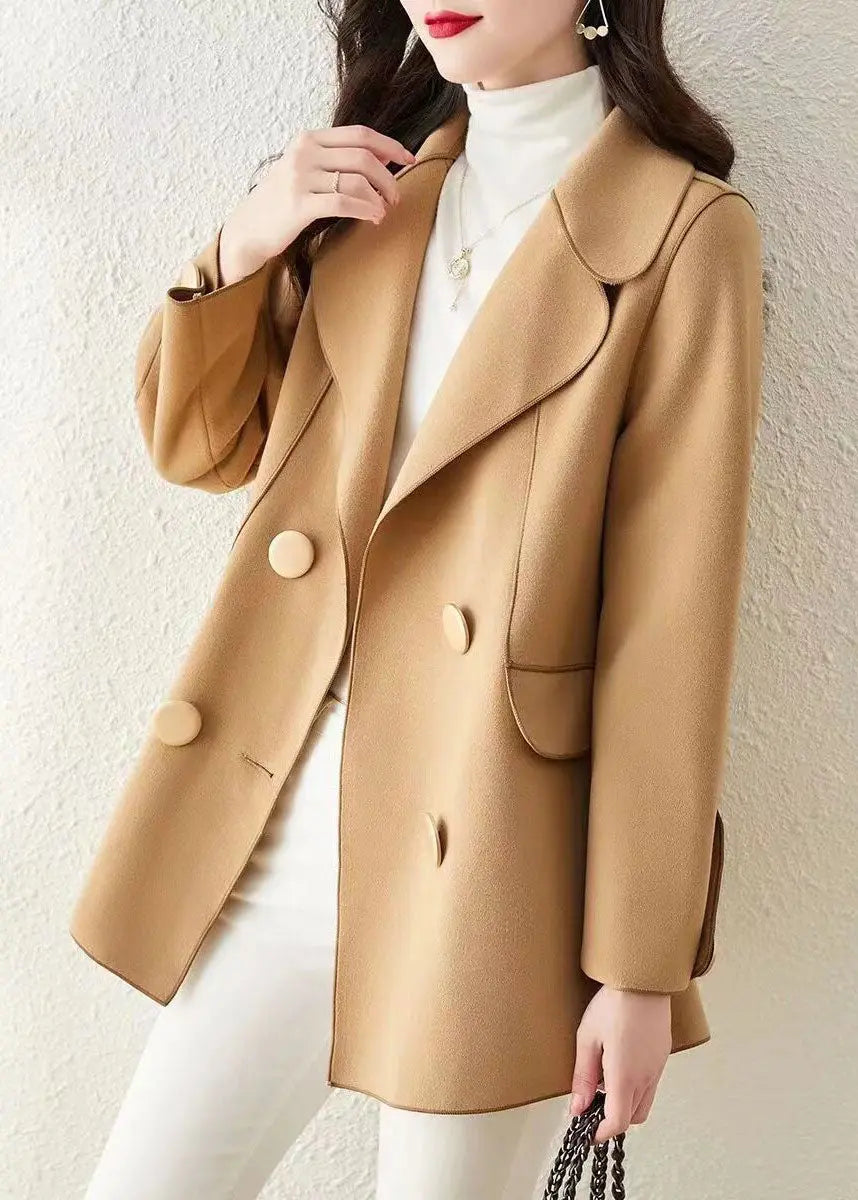 Beautiful Khaki Peter Pan Collar Button Patchwork Woolen Coat Fall Ada Fashion