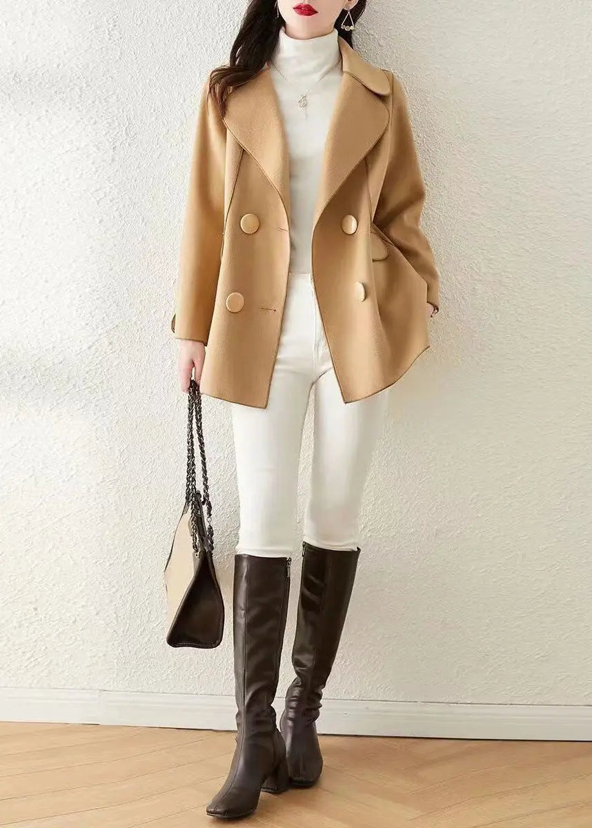 Beautiful Khaki Peter Pan Collar Button Patchwork Woolen Coat Fall Ada Fashion