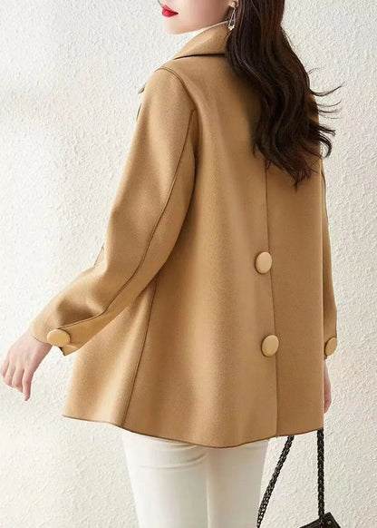 Beautiful Khaki Peter Pan Collar Button Patchwork Woolen Coat Fall Ada Fashion