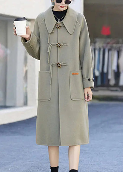 Beautiful Light Green Button Pockets Patchwork Cashmere Coats Fall Ada Fashion