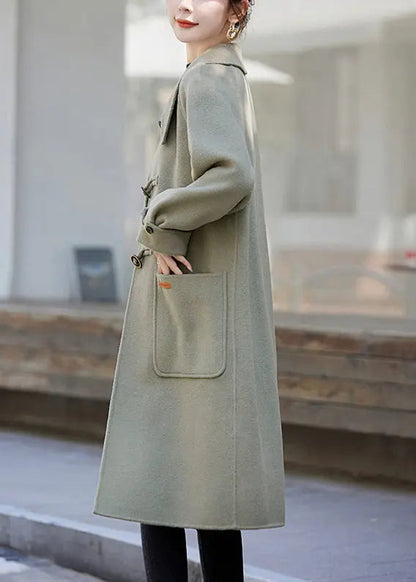 Beautiful Light Green Button Pockets Patchwork Cashmere Coats Fall Ada Fashion