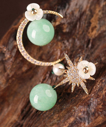 Beautiful Light Green Sterling Silver Zircon Shell Flower Pearl Hoop Earrings LY2035 - fabuloryshop