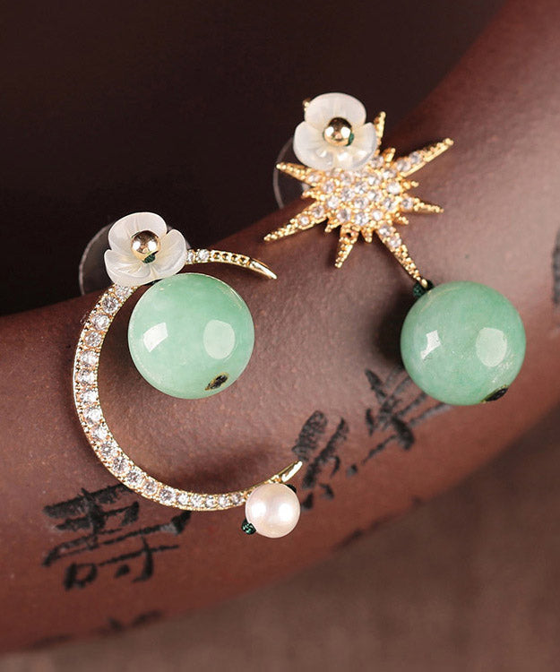 Beautiful Light Green Sterling Silver Zircon Shell Flower Pearl Hoop Earrings LY2035 - fabuloryshop