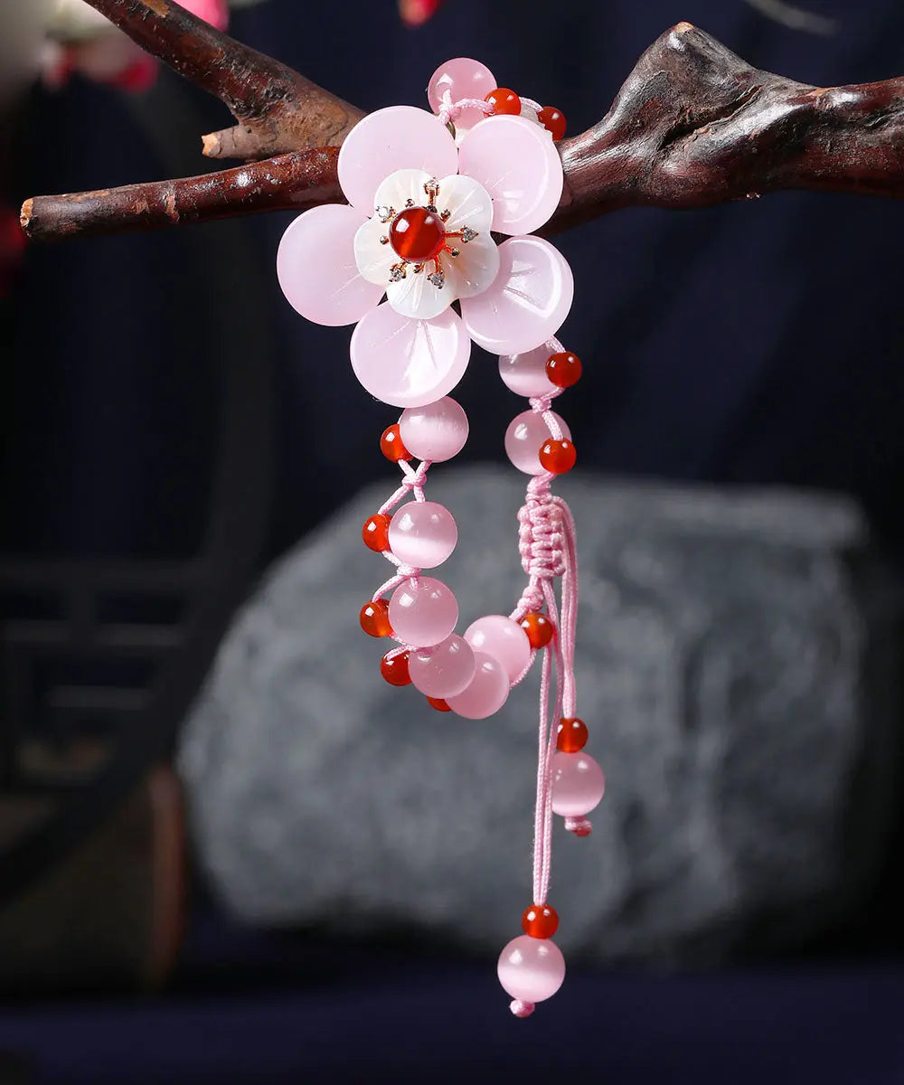 Beautiful Light Pink Coloured Glaze Shell Flower Cat's Eye Garnet Charm Bracelet Ada Fashion